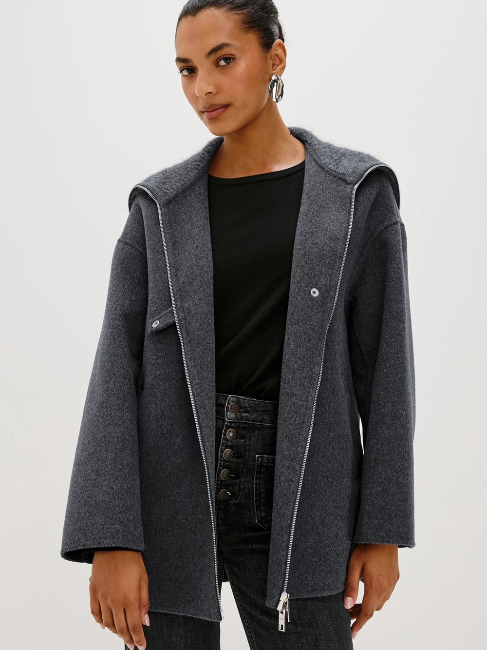 Rails Charcoal Gray Hooded Zip-Front Coat